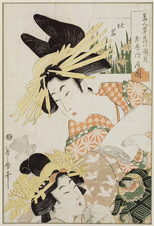 美人草花の顔見 玉屋内 月岡
